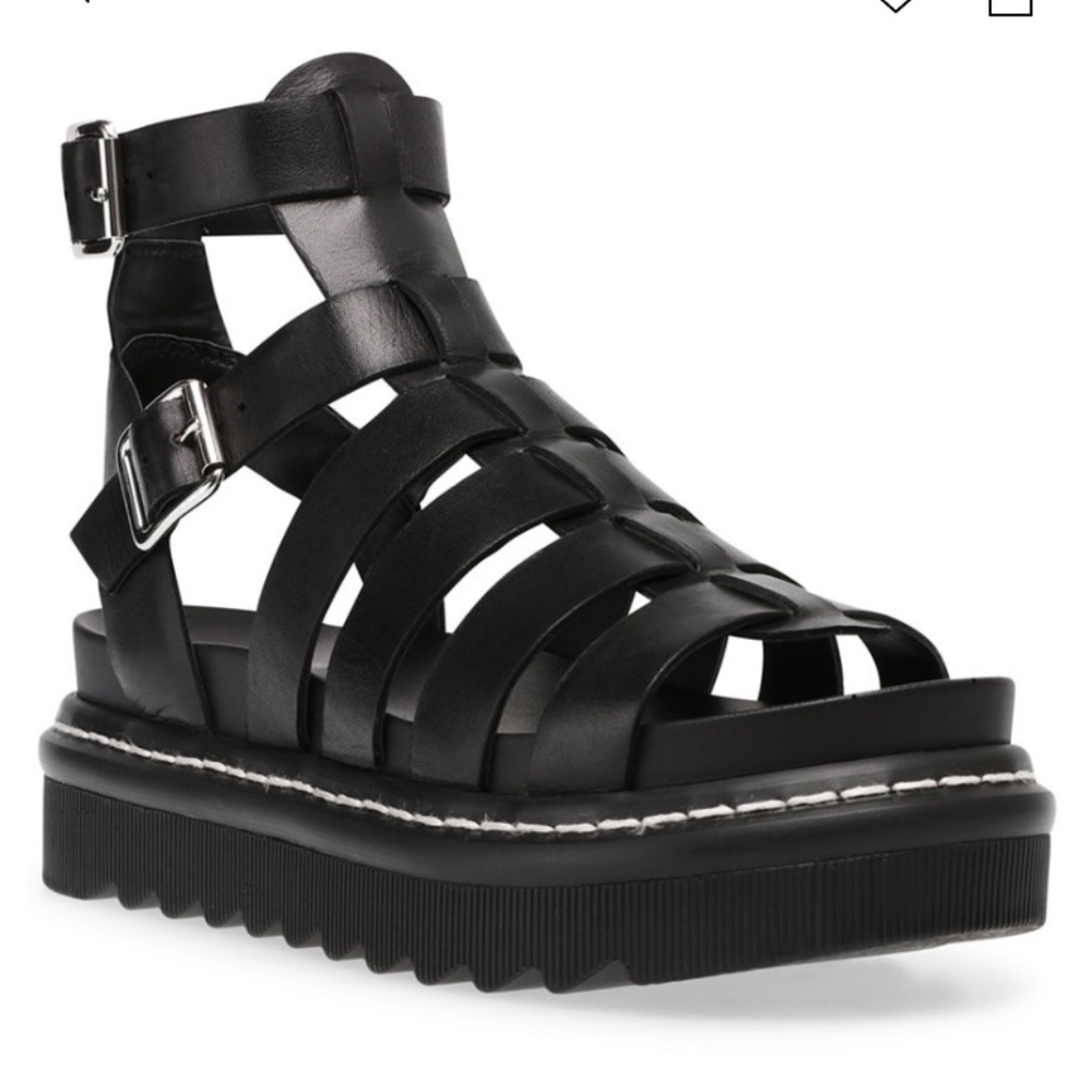 Black Leather Lug Sole Gladiator Sandals